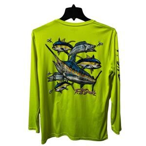 F.H. Davis Sport Fishing Long Sleeve Neon Yellow DuoTec Pullover T Shirt LG